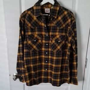 Levi's Black and Yellow Plaid Casual Shirt